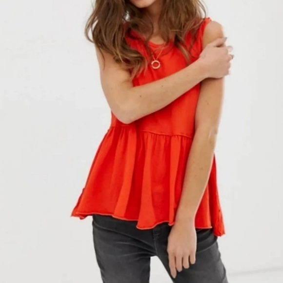 Free People We The Free Orange Distressed Peplum Anytime Tank Top - Picture 3 of 9